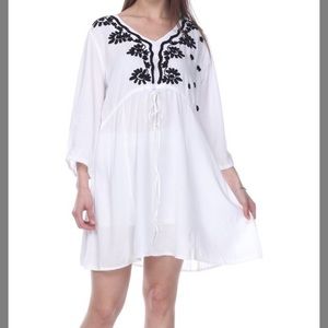 White Embroidered Tunic Dress, L